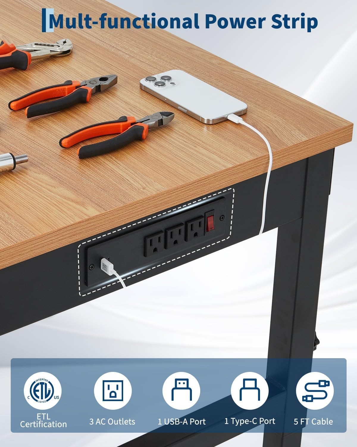 Garage Workshop Workbench w/ Locking Casters or Feet Adjustable Bench Table gallery