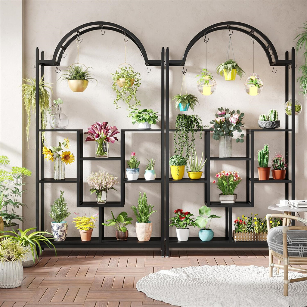 Extra Large Plant Stand Arched Metal Bonsai Flower Shelf w/ Hanging Hooks Garden gallery