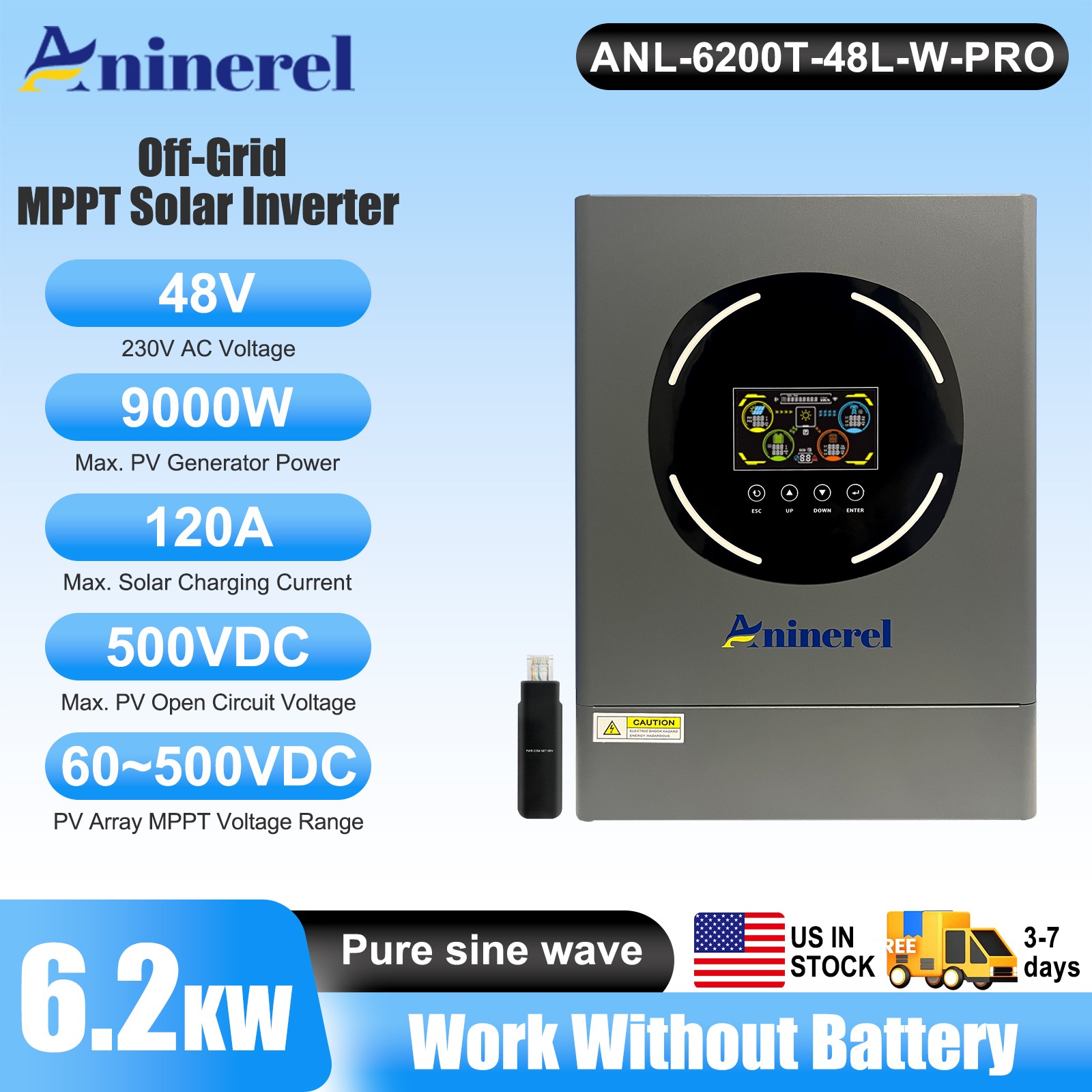 6200W 48VDC Hybrid Solar Inverter On/Off-Grid MPPT 120A Charger Controller 230V gallery