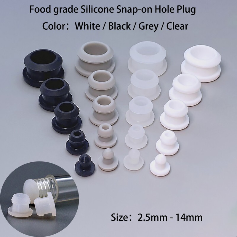 White/Black/Grey/Clear Snap-on Hole Plug 2.5mm - 14mm Silicone Blanking End Caps gallery