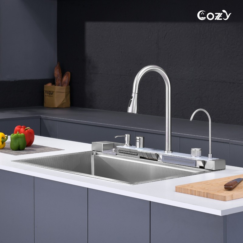 Cozy 33x22" Multifunctional Overmount Sink Faucet Combo Brush Nickel NEW MODEL gallery