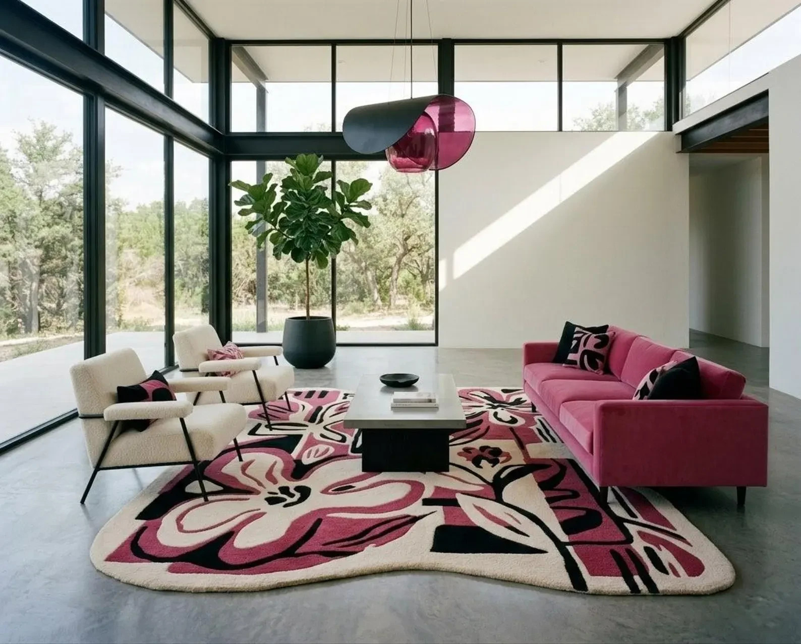 Hand Tufted Wool Rug, Irregular Floral Area Rug, Modern Living Room Decor gallery