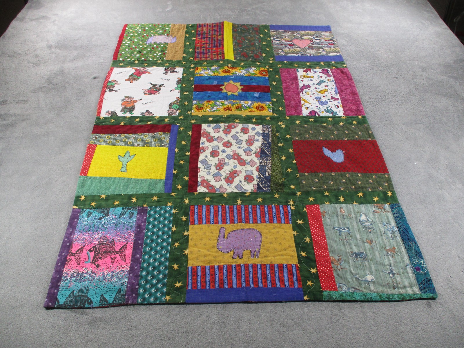 Vintage Handmade Patchwork Quilt Throw Blanket Dated 2000 Made in USA Applique gallery