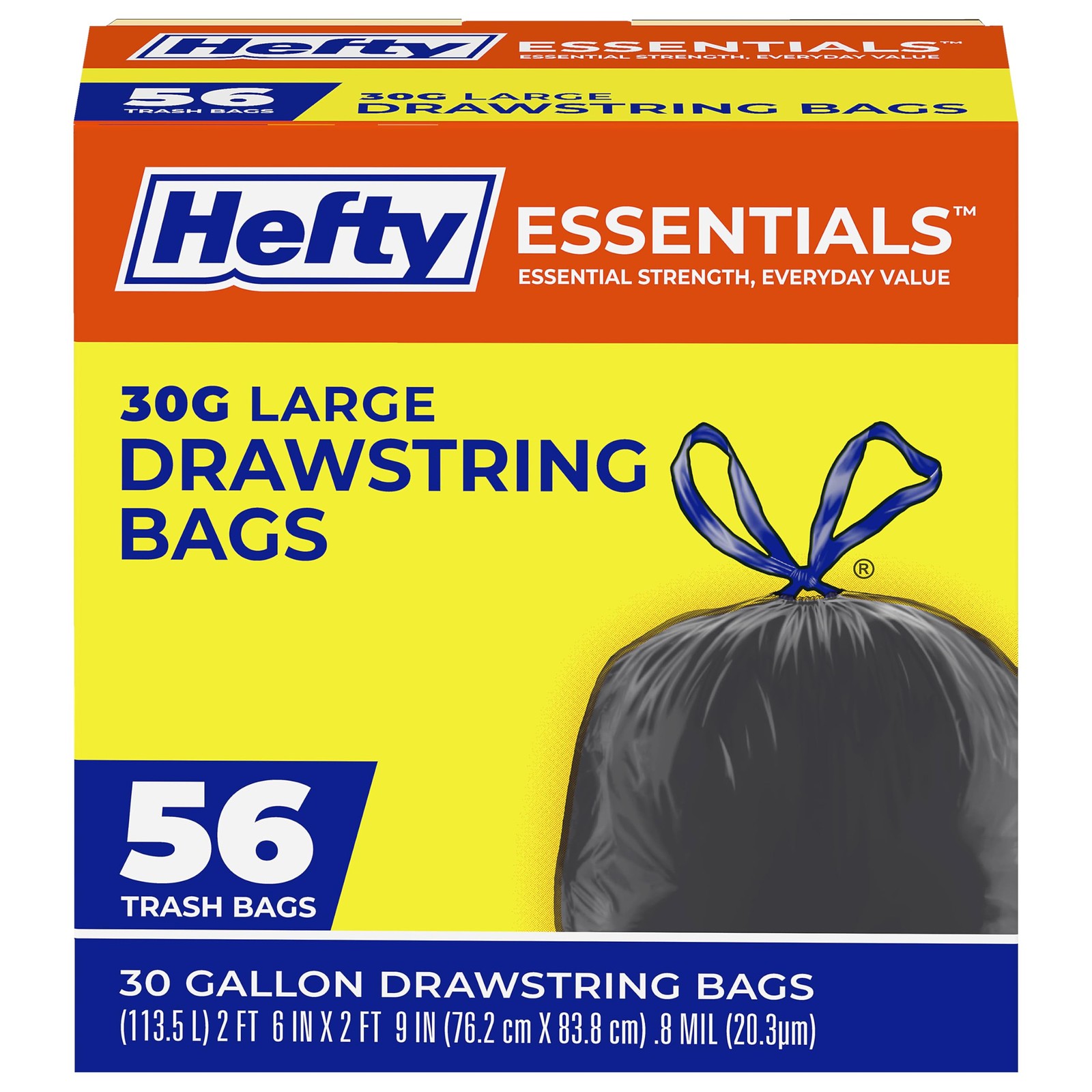 Hefty Essentials Drawstring 30 Gallon Trash Bags 56 Count Bulk Black Garbage gallery