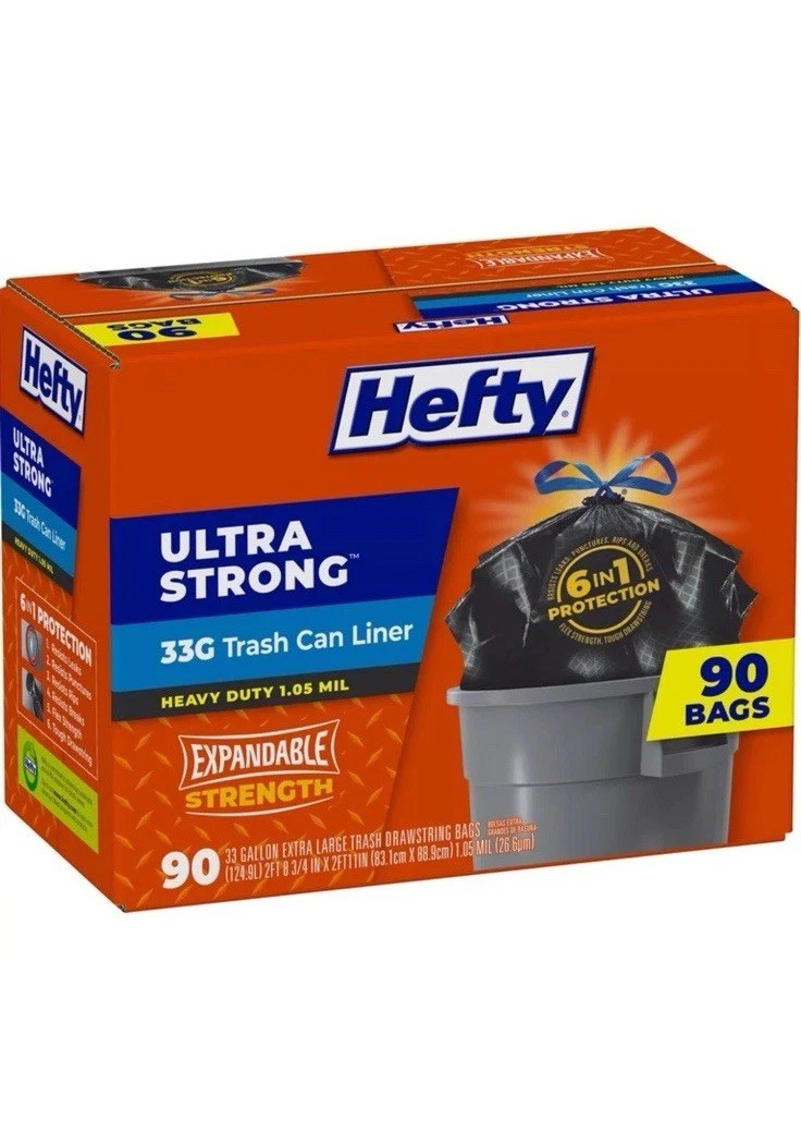 Hefty Ultra Strong Drawstring Trash Bags, Unscented 33 gal., 90 ct. gallery