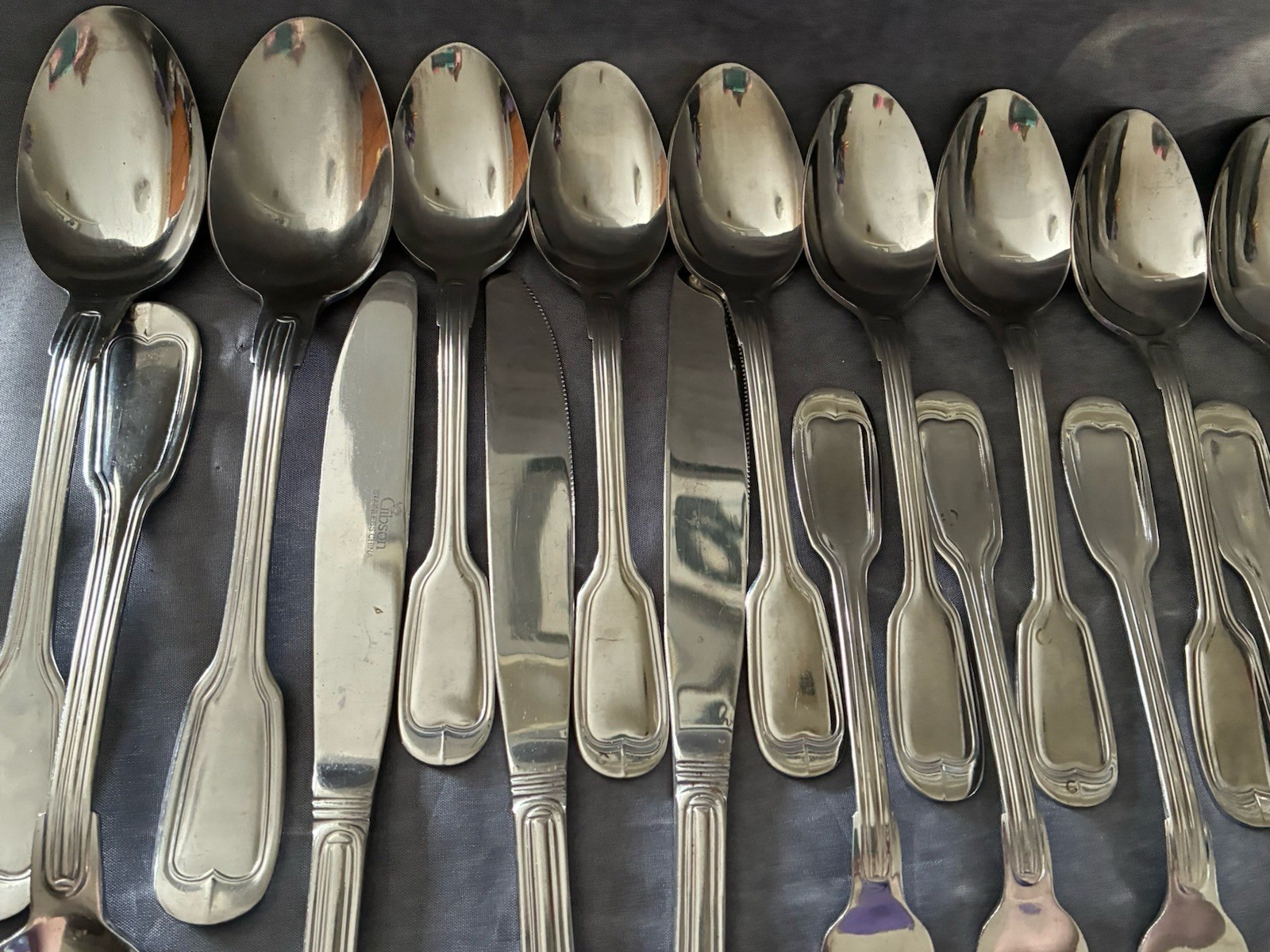21pc Gibson FIDDLE Stainless Flatware Glossy Japan Misc Pieces gallery