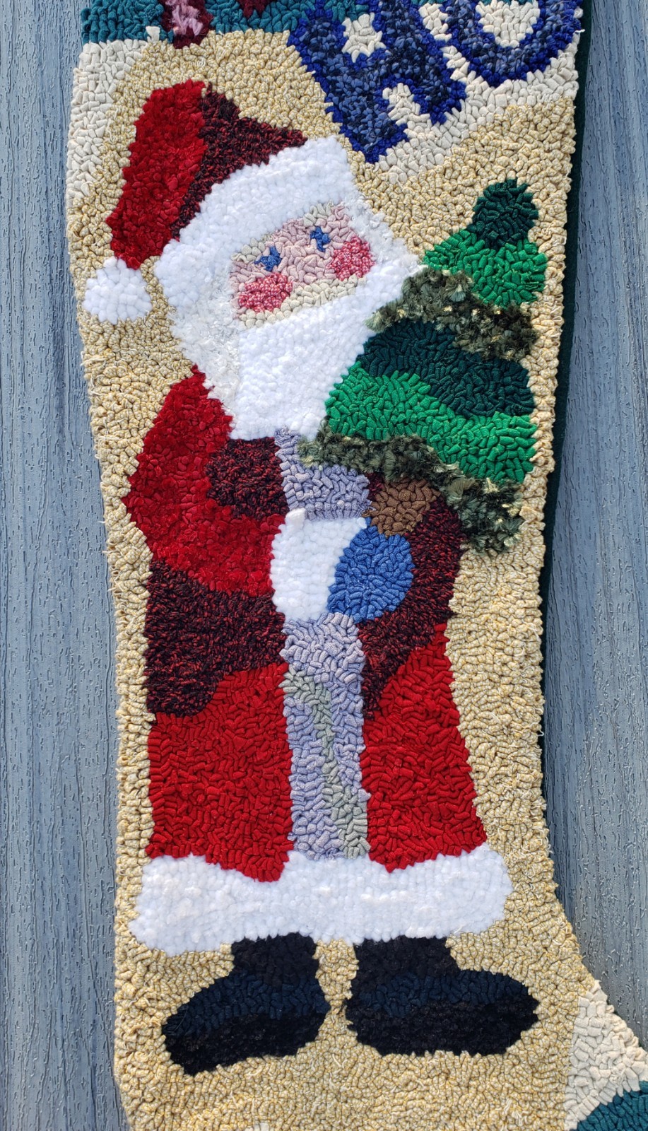 Christmas Stocking Santa Claus Hooked Wool/Punch Needle 35" gallery
