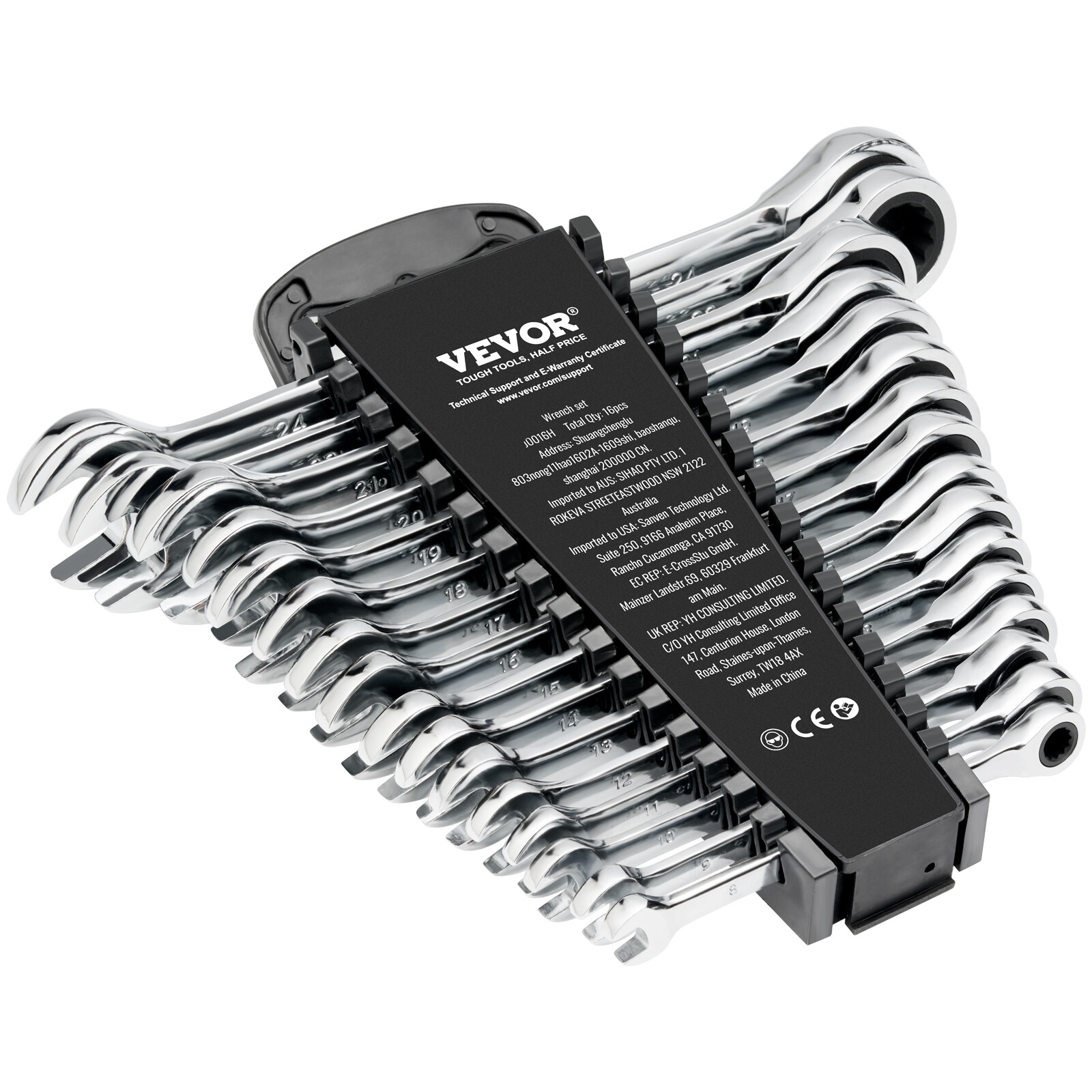 VEVOR Combination Wrench Set 16-Piece Metric 8 mm to 24 mm with Organizer Rack gallery
