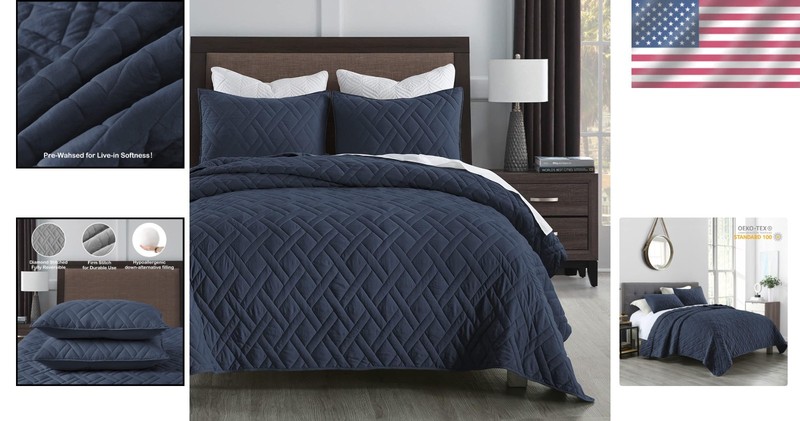 Hypoallergenic Soft Microfiber Queen Quilt Set – Stylish Diamond Stitch Design gallery
