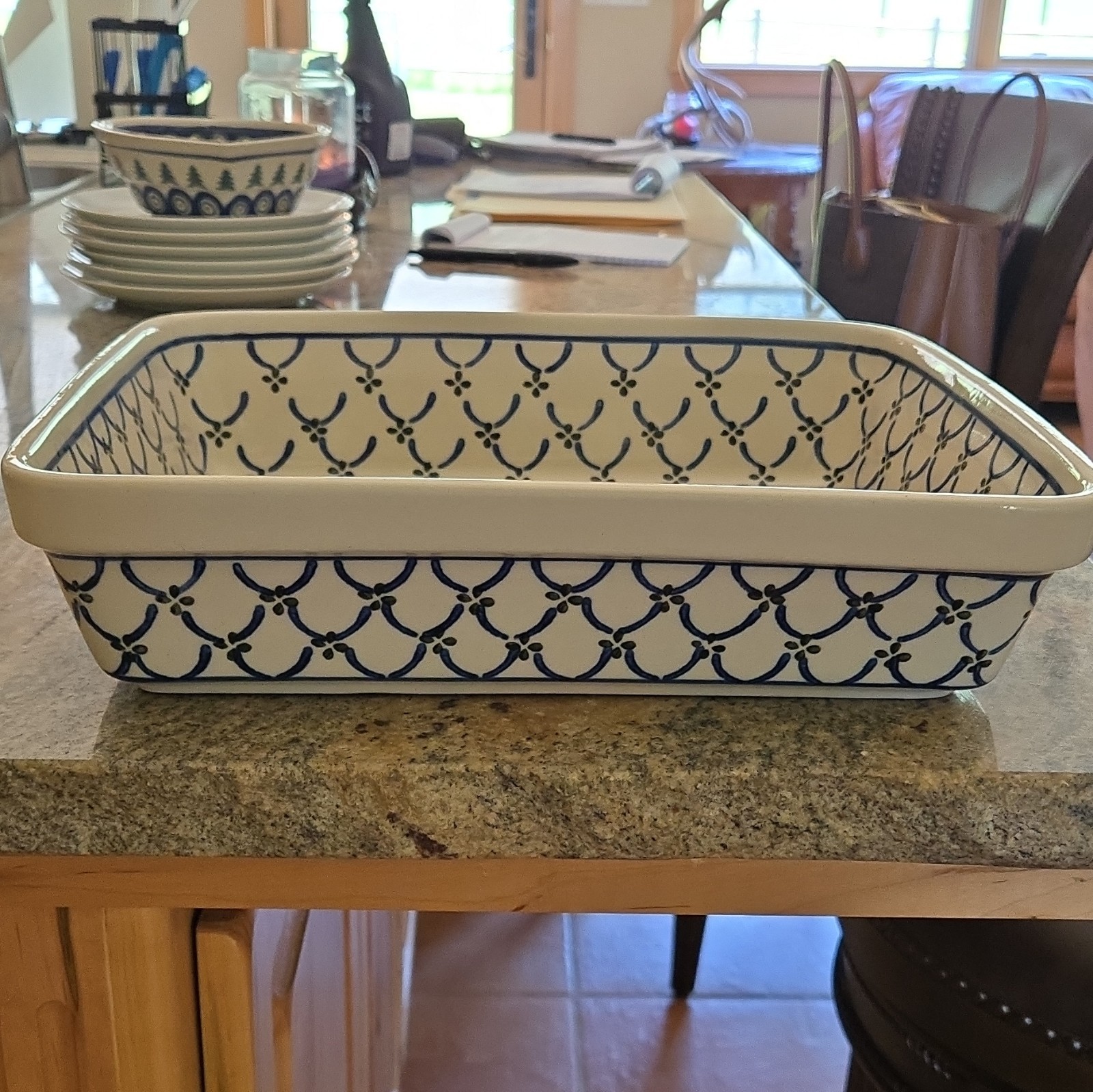 White & Blue Rectangular Ceramic Baking Dish Ovenware Blue/White Patterned gallery