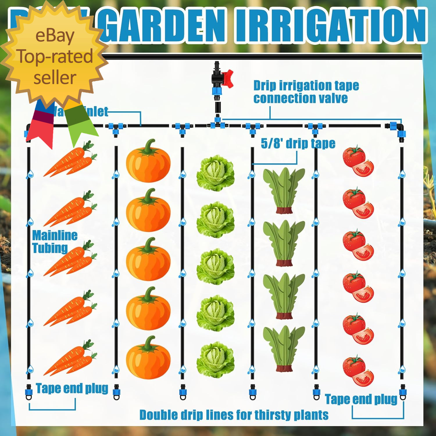 1000Ft 5/8 Inch Drip Tape 6" Spacing Roll 8 Mil Irrigation Hose Garden Watering gallery