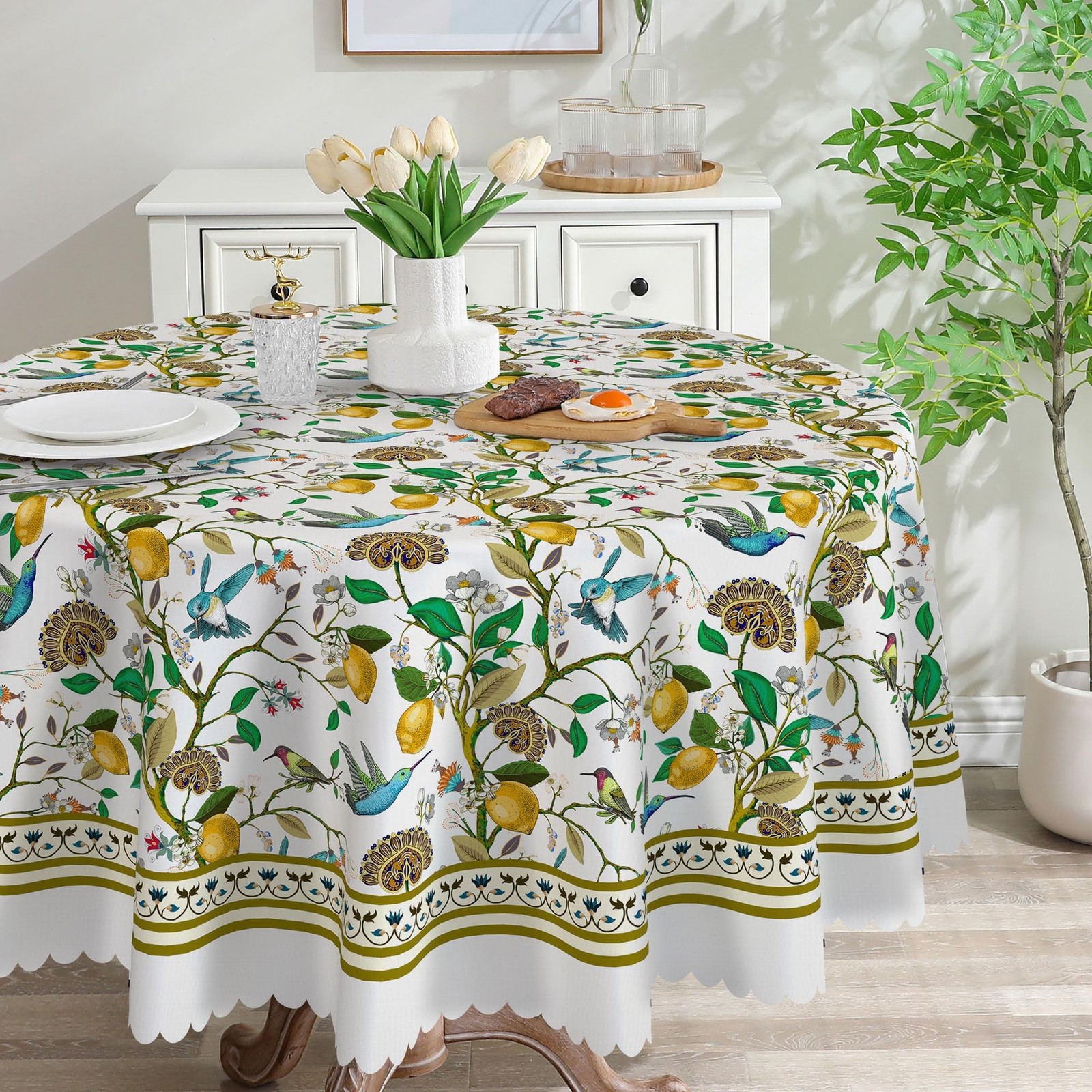 Spring Round Tablecloth 70 inches - Floral Lemon Branch Spring Decorations fo... gallery