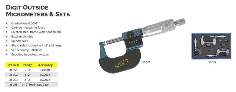 digit micrometer outside gauge 0 - 3 in iGaging caliper 0-1". 1-2", 2-3" gallery