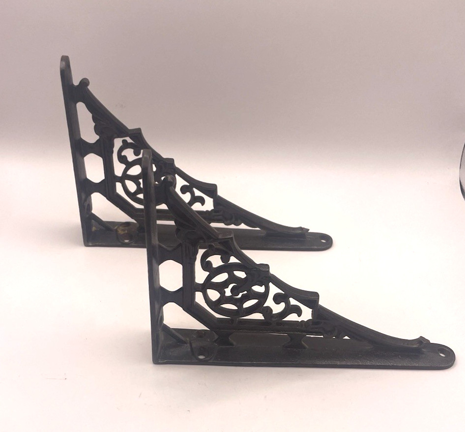 Antique - Shelf Brace Wall Bracket Cast Iron Brackets 7x5 inches - Lot of 2