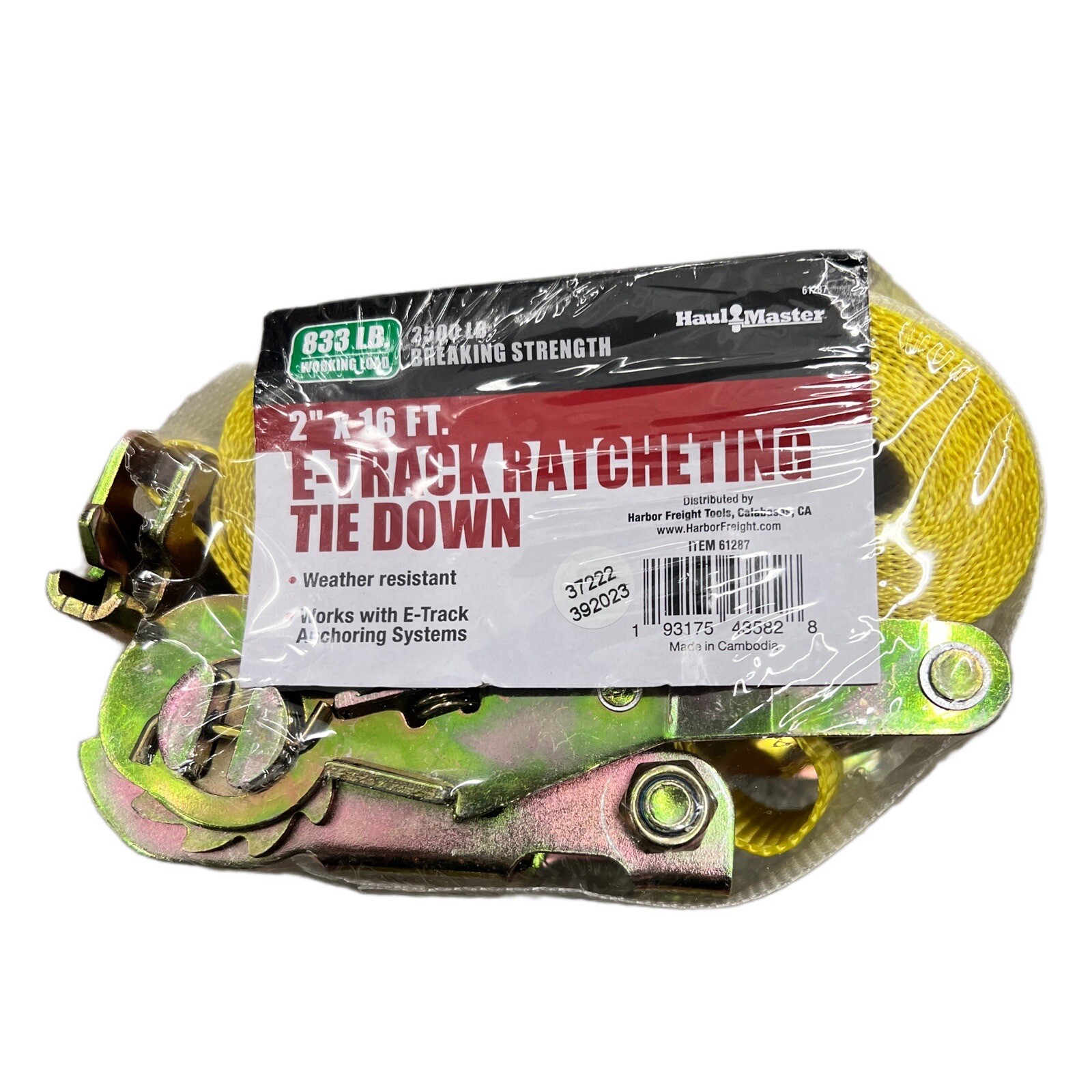 Haul Master E-Track Ratcheting Tie Down 2"x16' Item 62758 New Sealed 833lb Load gallery