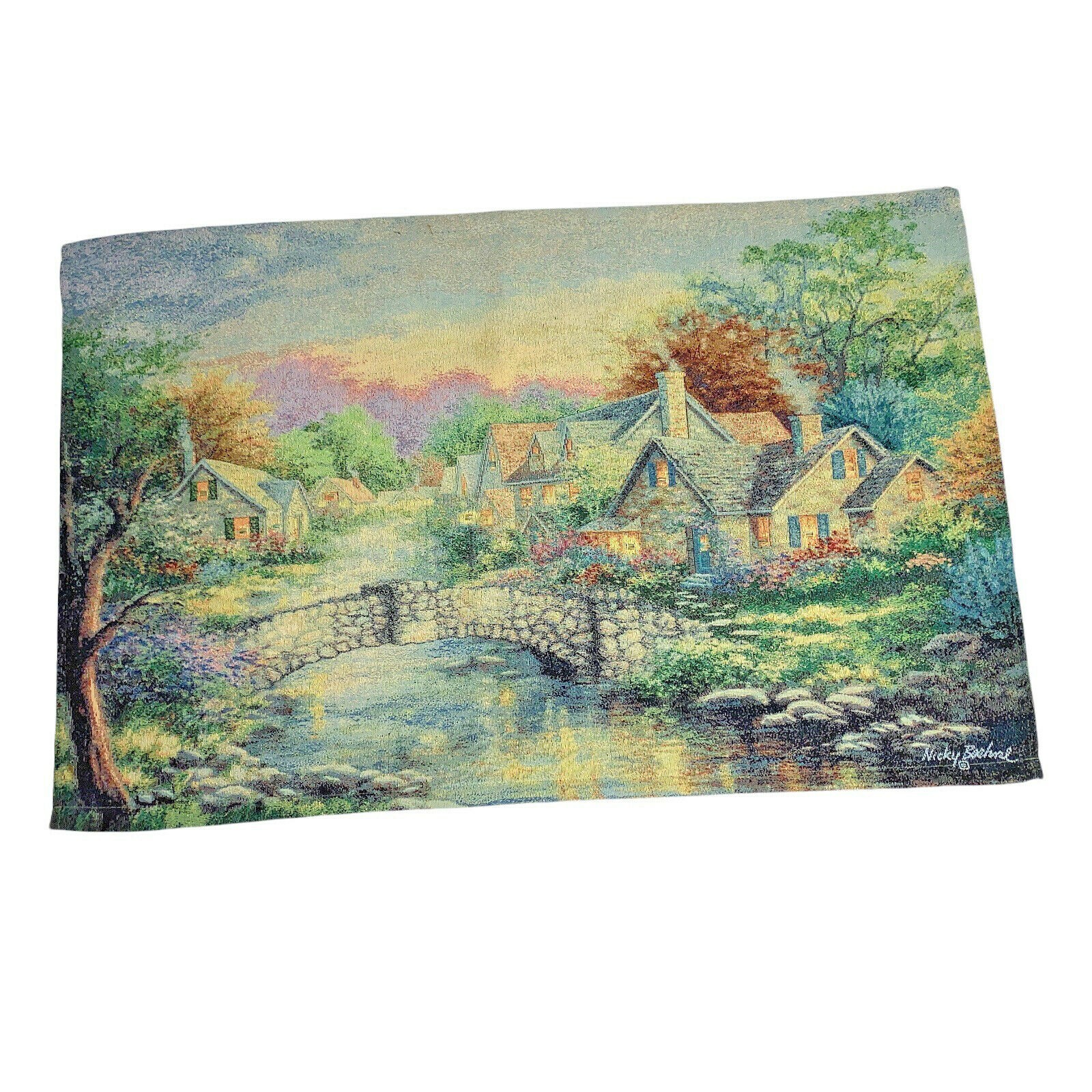 Stonehedge Bridge Tapestry Wall Hanging Cottage Nicky Boehme Horizontal 38"x24" gallery