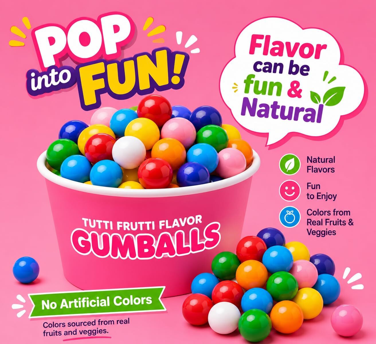 Bulk Mini Gumballs 1/2 Inch, 4 LB Bag Rainbow Naturally Colored Gum No Artificia gallery