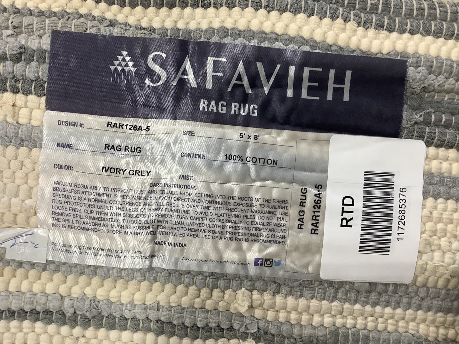 IVORY / GREY 5'-0" x 8'-0" Back Stain Rug, Reduced Price 1172685376 RAR126A-5 gallery