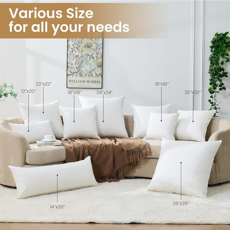 22x22 Throw Pillow Insert Down Feather Pillow Insert Soft White Bedroom Couch gallery