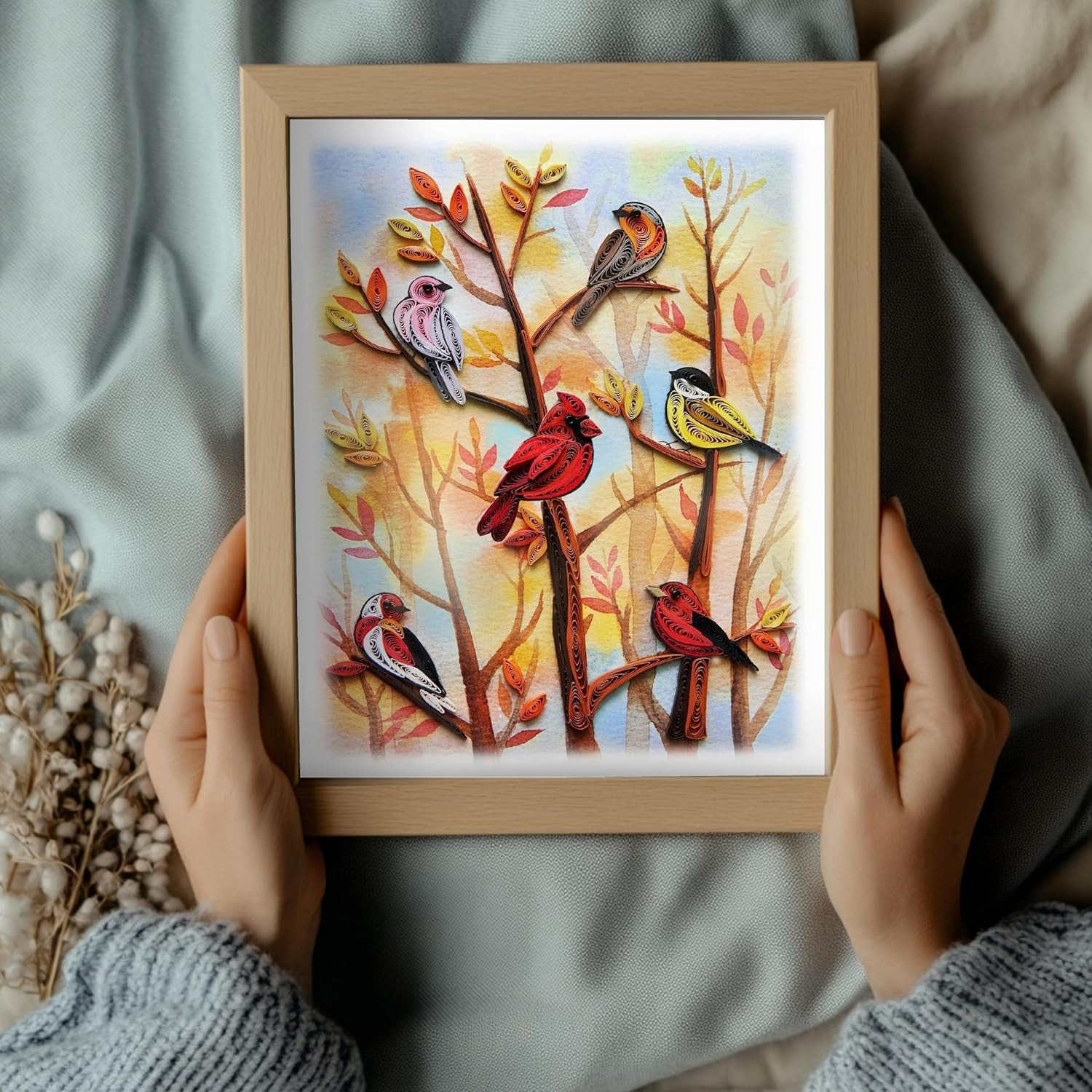 Autumn Tree and Thanksgiving Card, Quilling Art, Birds and Season Themed, Waterc gallery