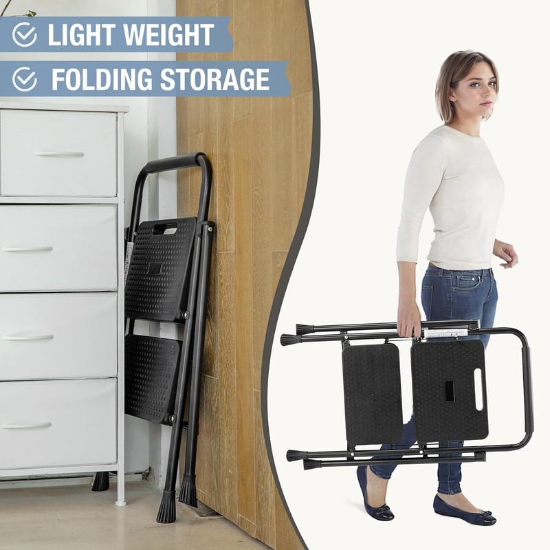 Portable 2 Step Folding Ladder Step Stool - Anti-Slip Pedal - 800 lbs Capacity gallery
