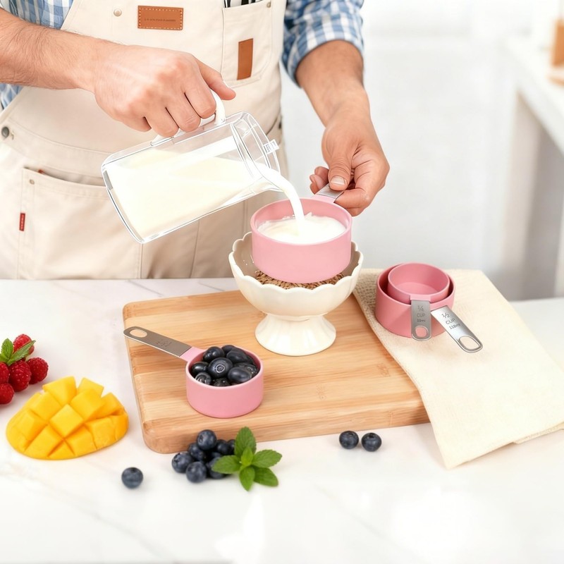 Pink Stackable 10-Pc Measuring Cups & Spoons Set, Stainless Steel Handles gallery