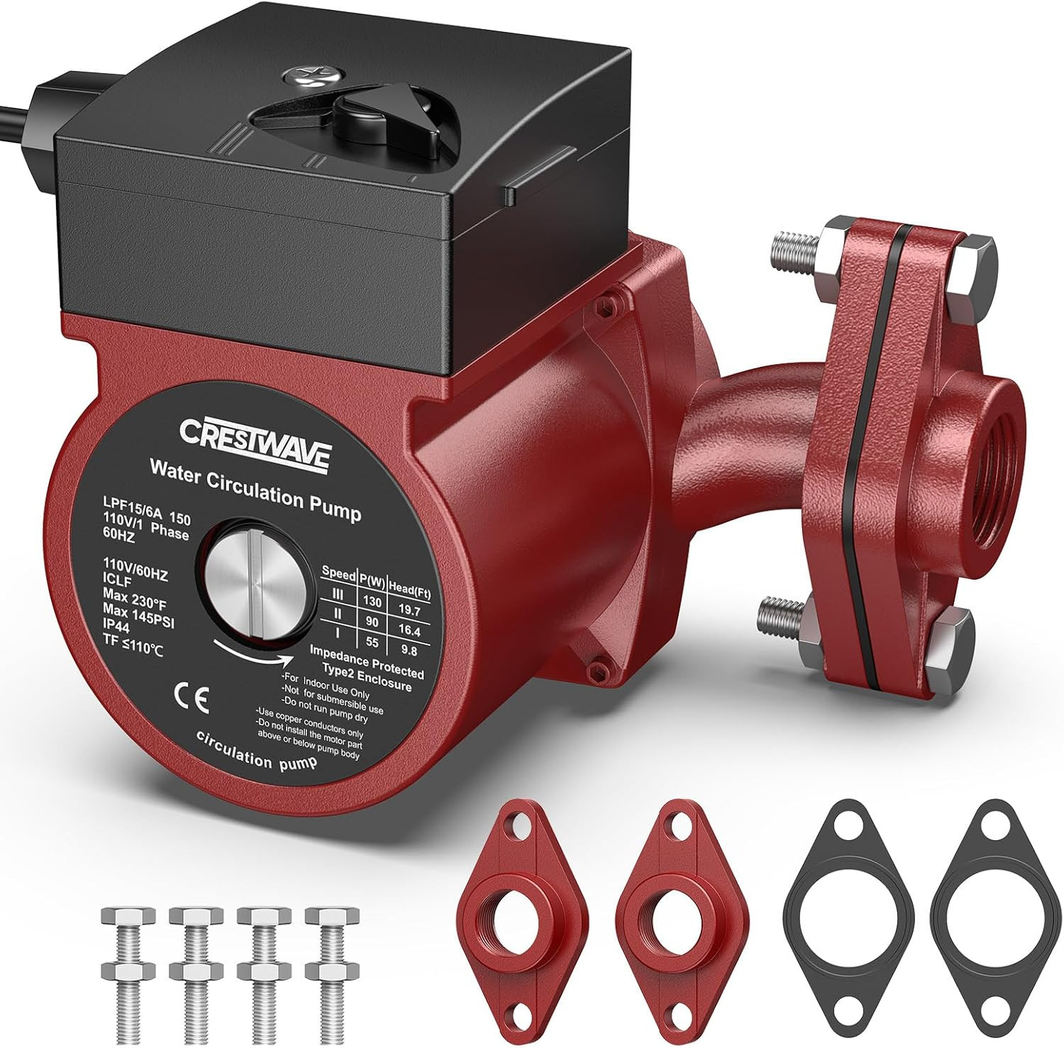 130W Hot Water Recirculating Pump, 3 Speed Adjustable 13 GPM 24Ft Max Head Circu gallery