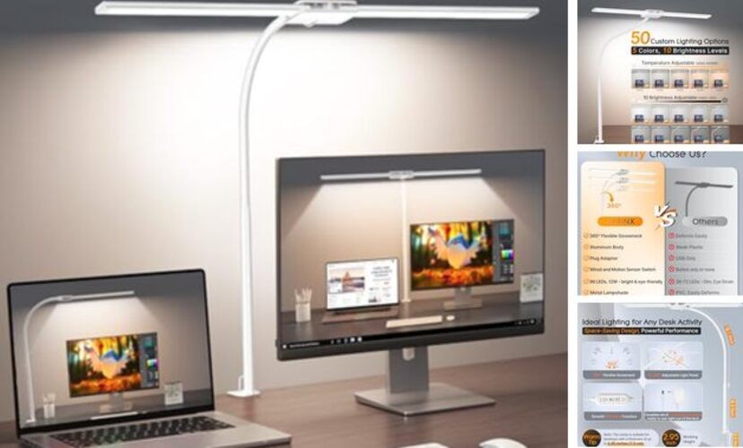 LED Desk Lamp, Double Head Gooseneck Desk Lamps for Home Office with White gallery