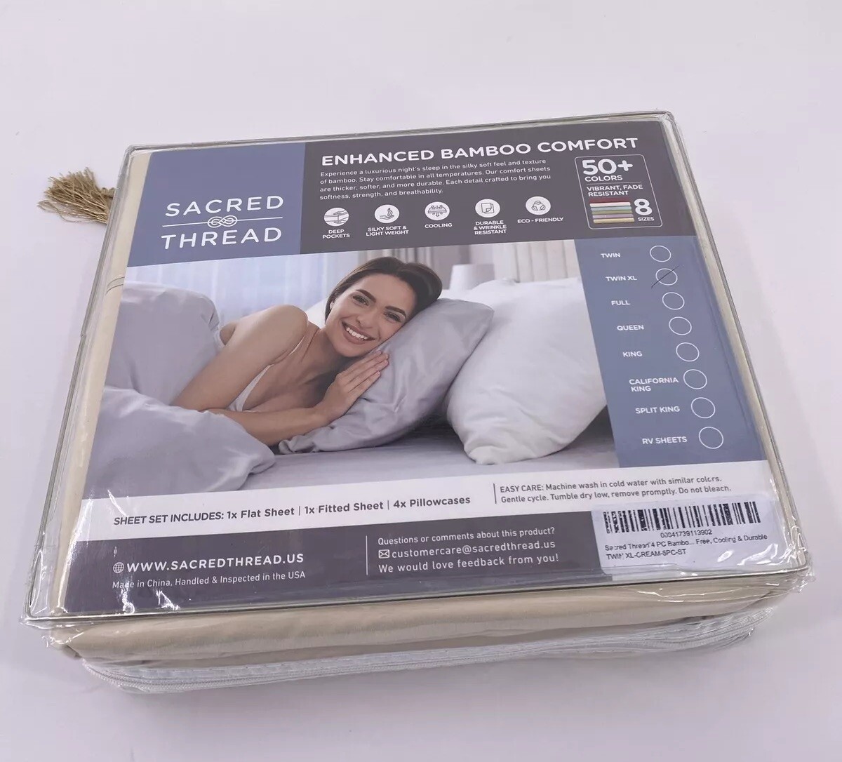 Sacred Thread Bamboo Sheet Set Twin XL Cream 6 Pieces Deep Pockets Cooling gallery