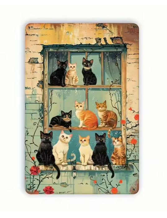 Unique Rustic Vintage Window Cat Summer Spring Metal Wall Sign Art 8x12 gallery
