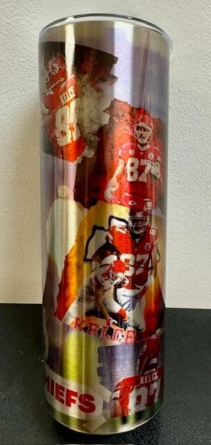 SILVER TRAVIS KELCE 87 KC CHIEFS FOOTBALL 20oz STAINLESS STEEL TUMBLER CUP / LID gallery