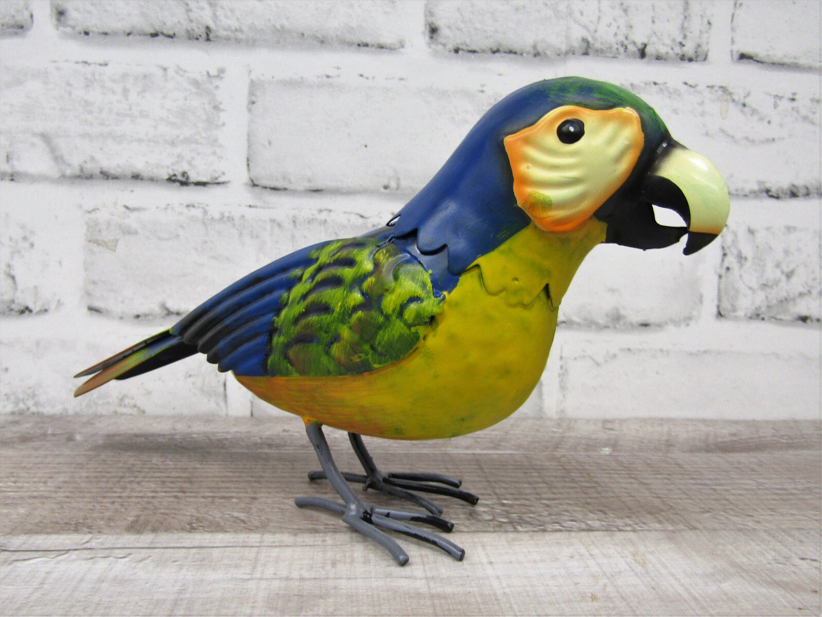 Small Rustic Colorful Tropical Parrot Rain Forest Metal Tin Bird Figure gallery