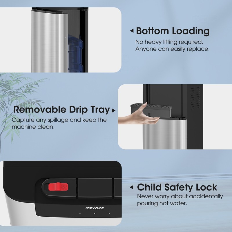 ICEVOKE Self-cleaning Bottom Loading Hot & Cold Water Cooler for 3-5 Gallon gallery