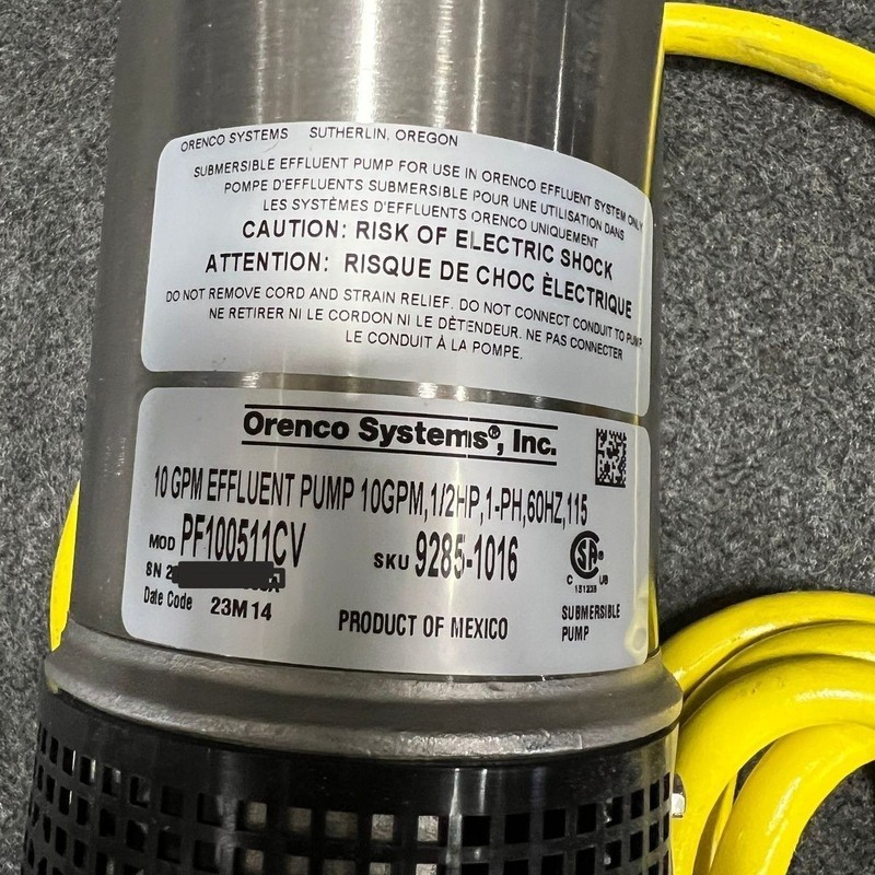ORENCO SYSTEMS PF100511CV 10Gpm Effluent Pump 1/2Hp, 1Ph 60Hz 115V* gallery