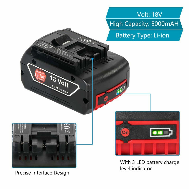 2PACK Battery For Bosch 18Volt 5.0AH Lithium-ion BAT609 BAT610G BAT618 24618-01 gallery