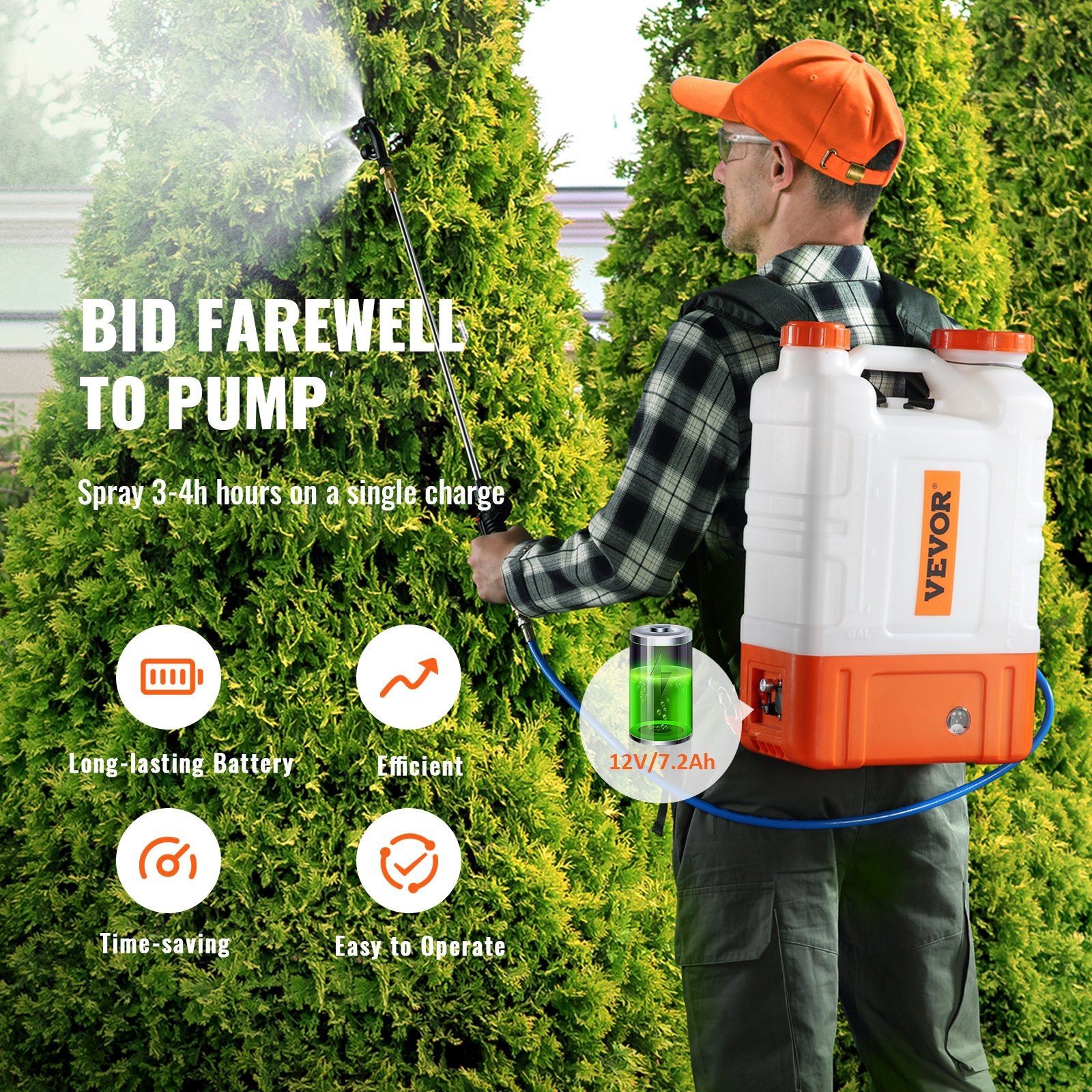 4gal 0-94psi Battery Backpack Sprayer w/Cart 8 Nozzles 2 Wands 12V7.2Ah gallery