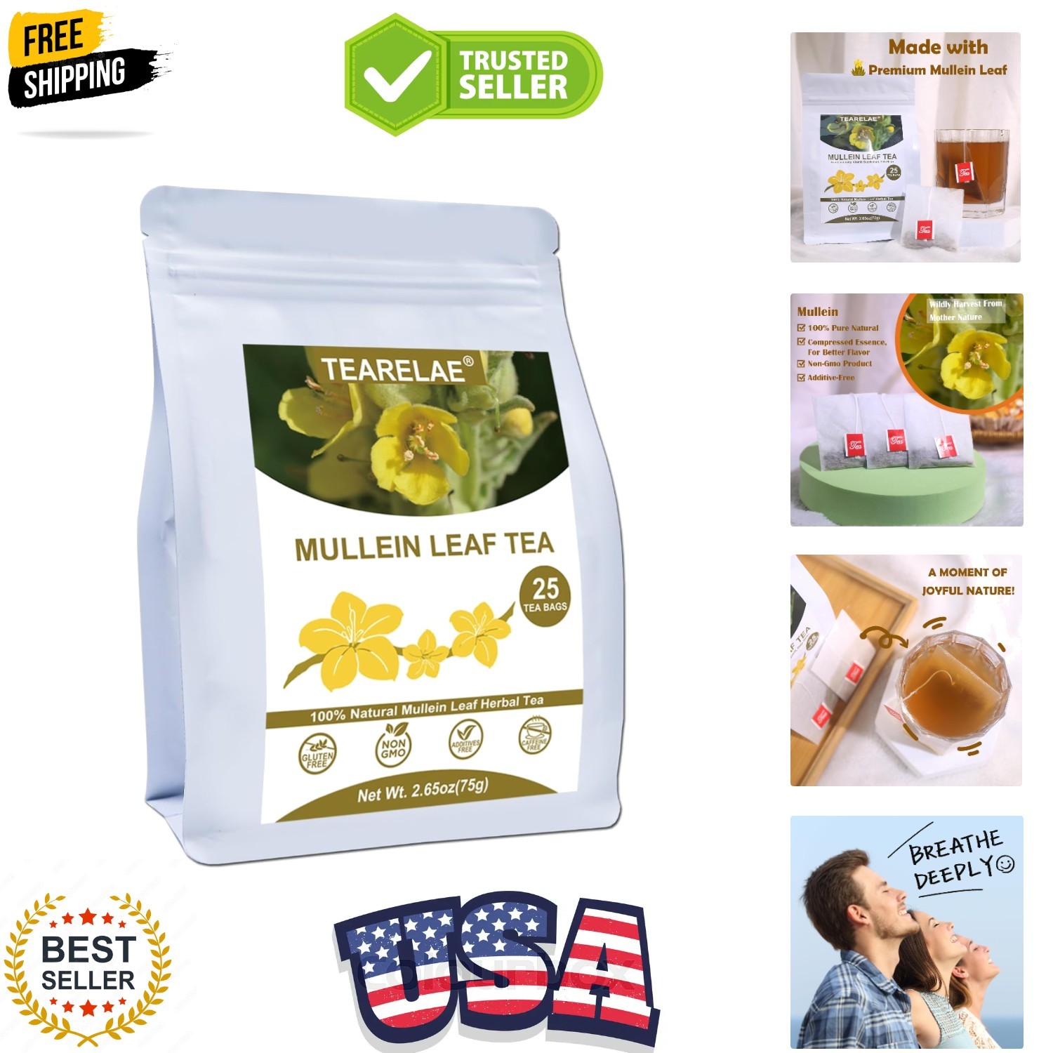 Mullein Tea Bags For Lungs - 2.65 oz/75g 3g X 25 Bags - 100% Pure Natural Mu... gallery