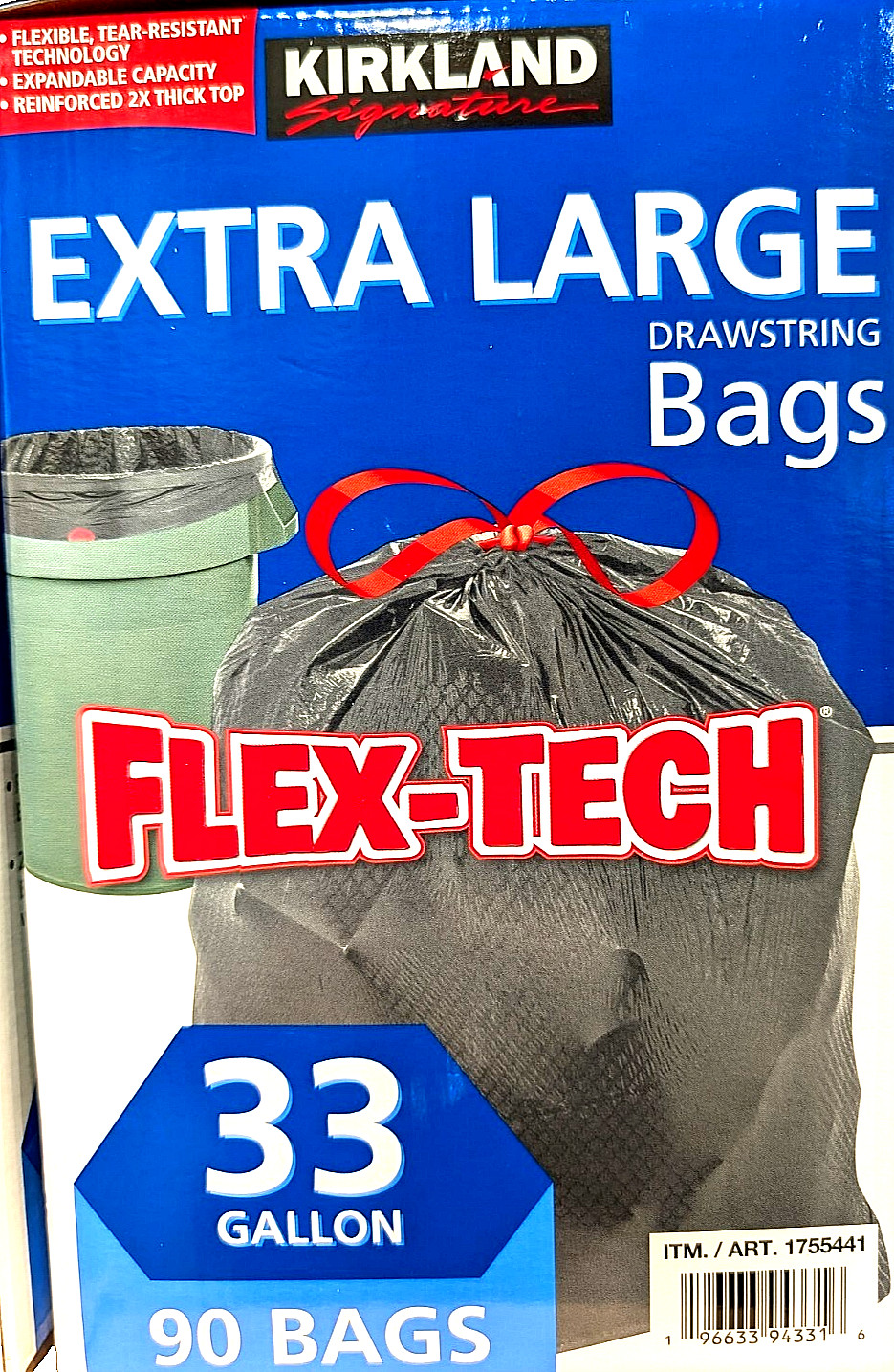 Kirkland Signature Flex-Tech Extra Large Drawstring Bags 33 Gal 90 Bags gallery