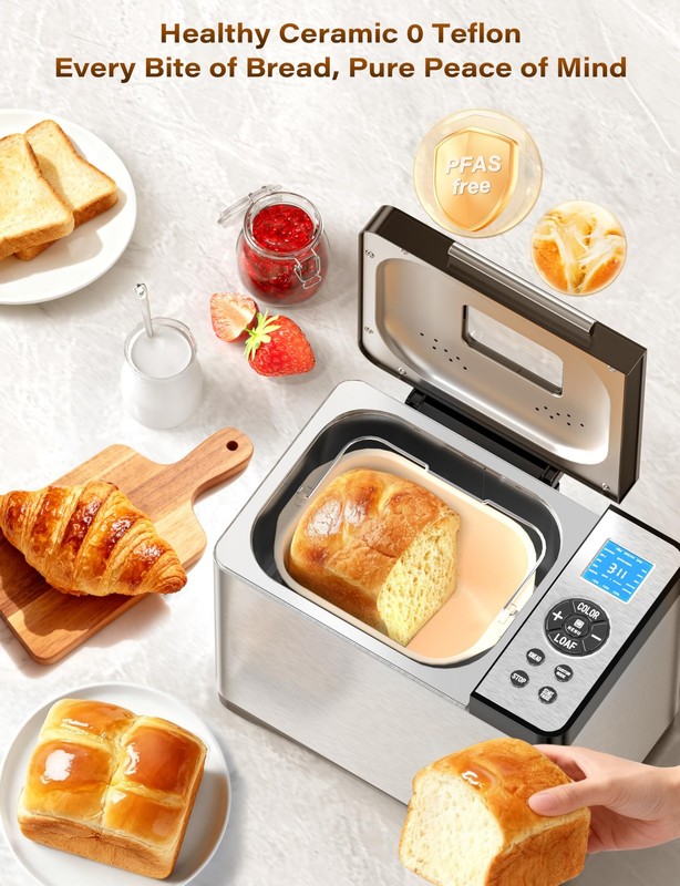 19-in-1 Programmable Bread Maker with Ceramic Pan, Timer, and 53 Recipes gallery