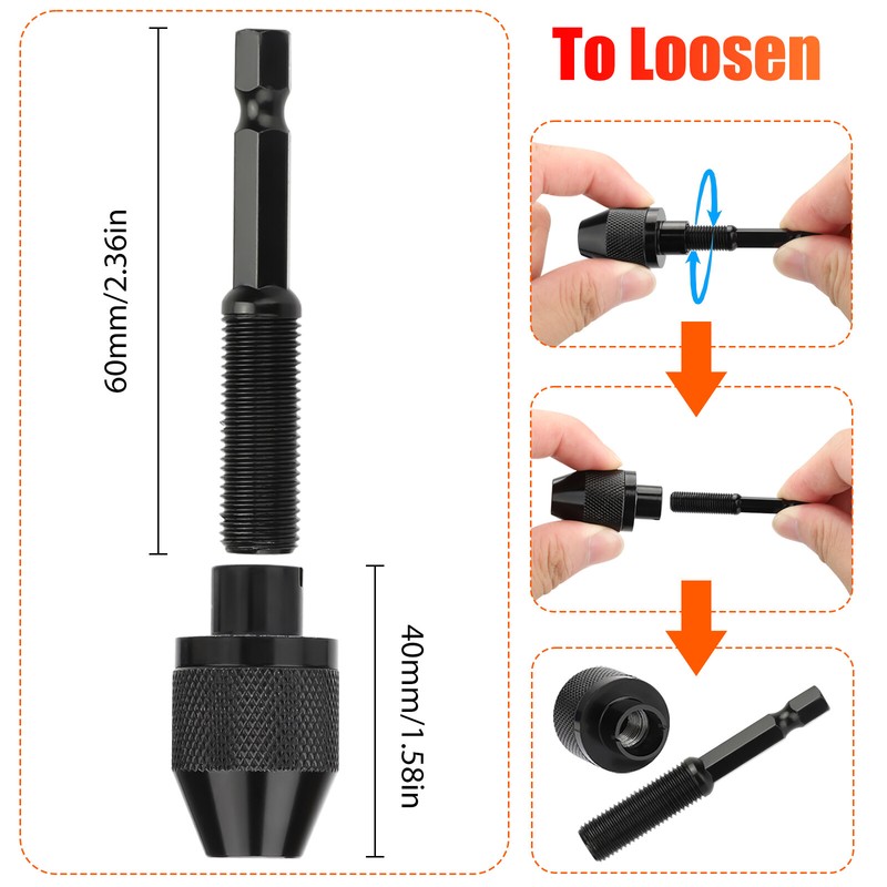 2/4x 1/4"Hex Shank Keyless Chuck Adapter Drill Bit Quick Change Driver Converter gallery