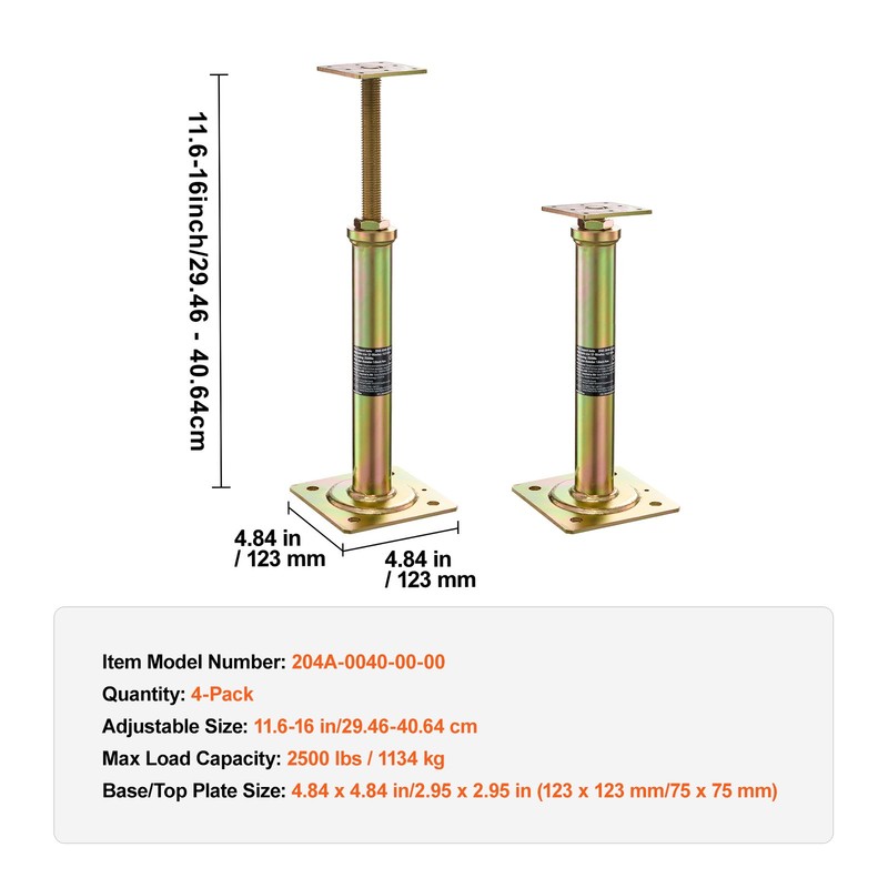 VEVOR 4PCS Adjustable Floor Jack Post House Floor Leveling Lift 11.6"-16" Height gallery