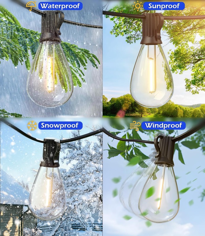 120FT LED Outdoor String Lights with 30+2 Edison Shatterproof Waterproof Bulb... gallery