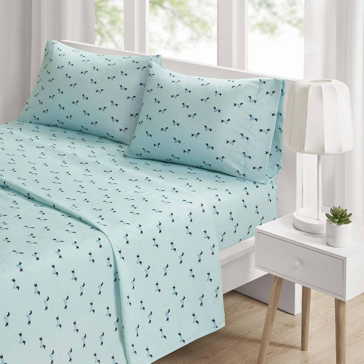 Cozy Aqua Dogs Microfiber Bed Sheet Set - Twin, 3 Piece, Fits 14"-16" Mattress gallery