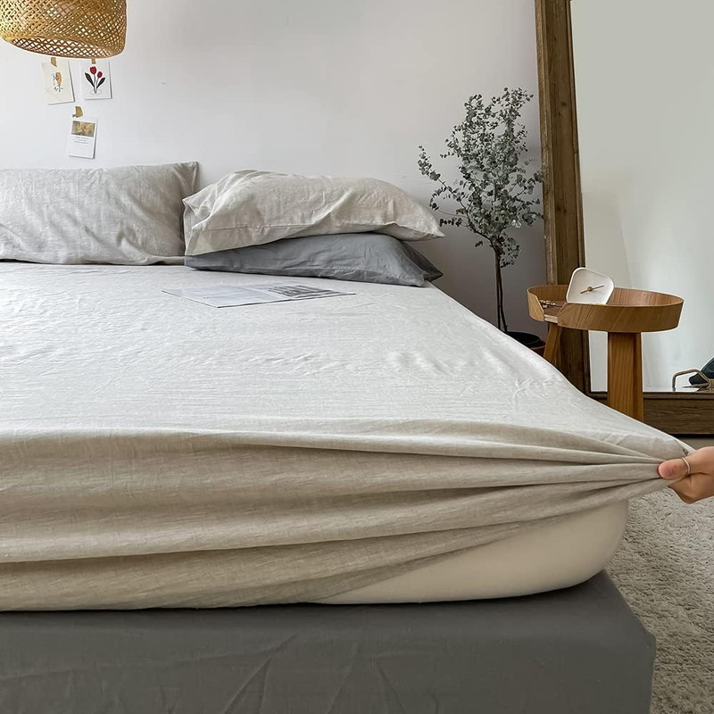 100% Linen Fitted Sheet Stone Washed Solid Color - (1 Piece) 14 Inch Deep Pocket gallery