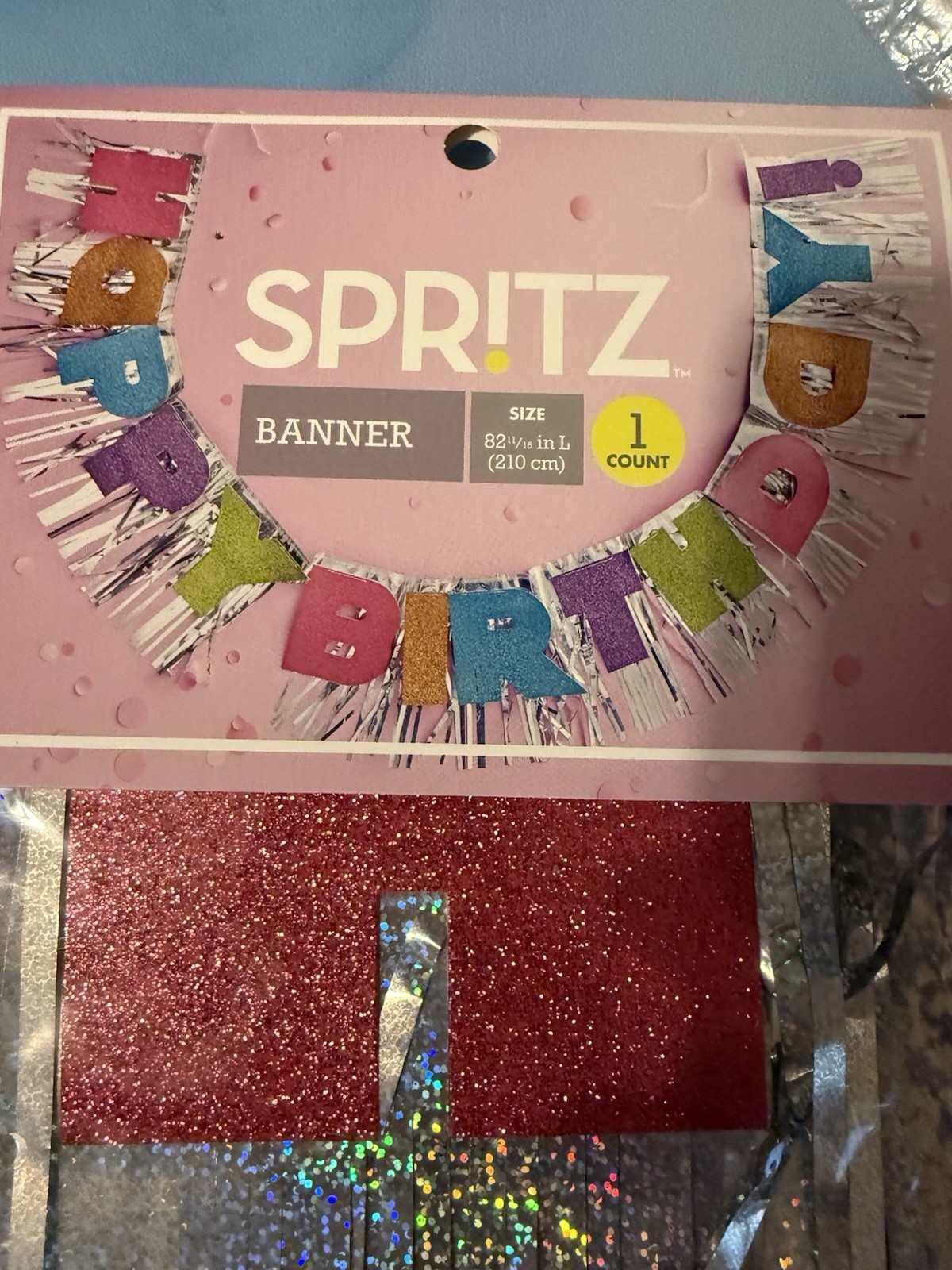 New Spritz Happy Birthday Banner Multi Color & Silver Glitter Banner Large 82in gallery