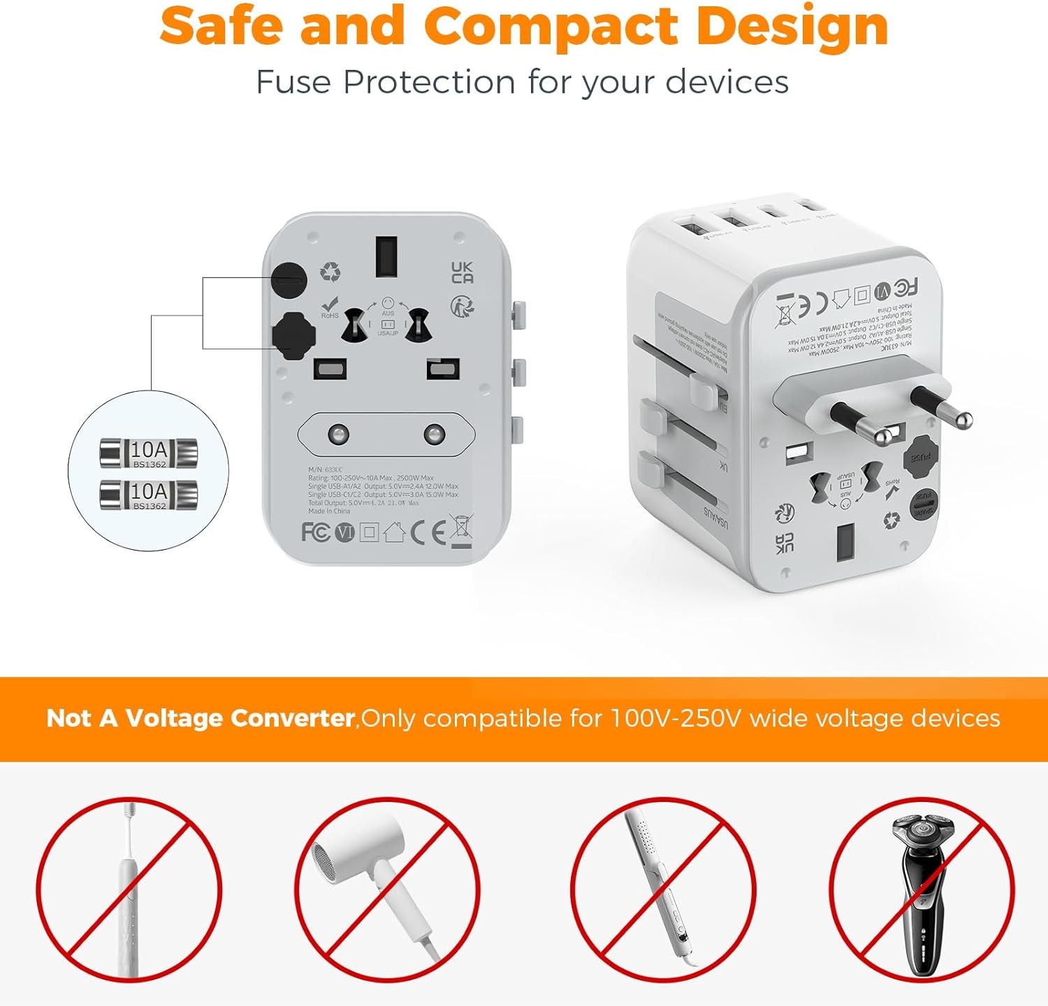 Universal Travel Adapter Power Adapter with USB C USB A Ports for US to EU UK AU gallery