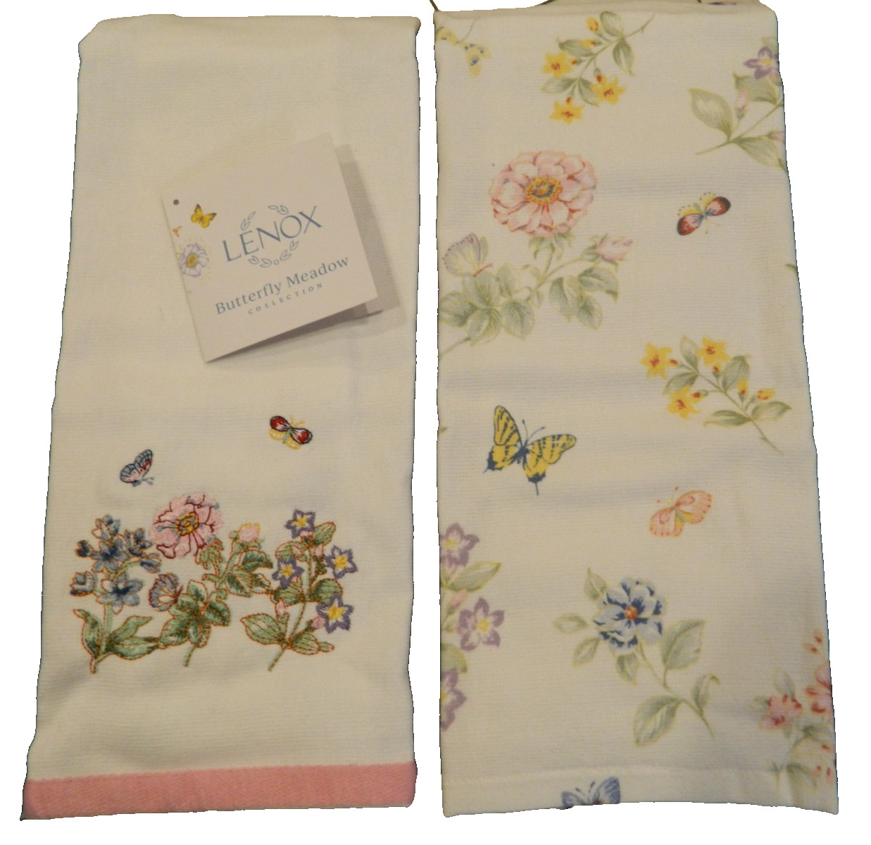 Lenox Butterfly Meadow Kitchen Dish Towels Set of 2 NEW Cotton India Embroidered gallery