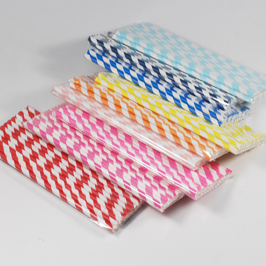 US 100~200 Bulk Packed Paper Straws Pattern Color -Biodegradable FDA Approved gallery