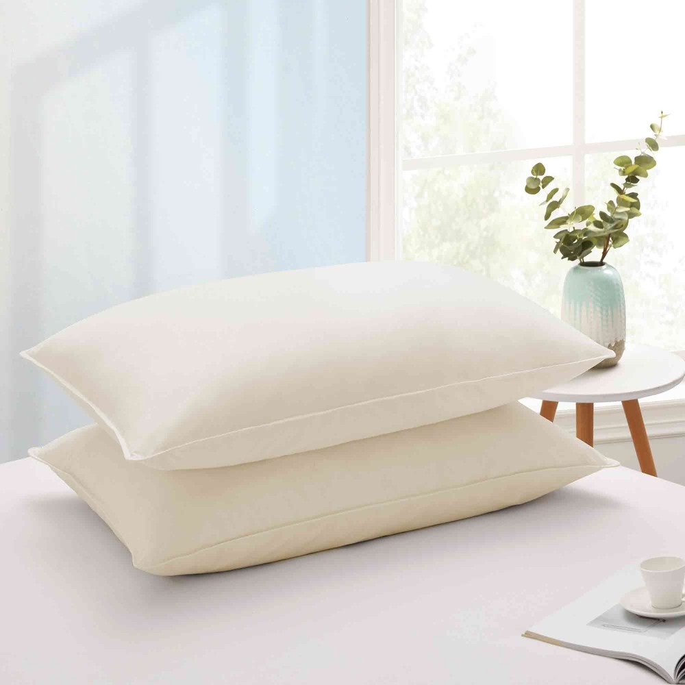 2 Pack Goose Down Feather Bed Pillows King or Queen, 100% Organic Cotton Shell