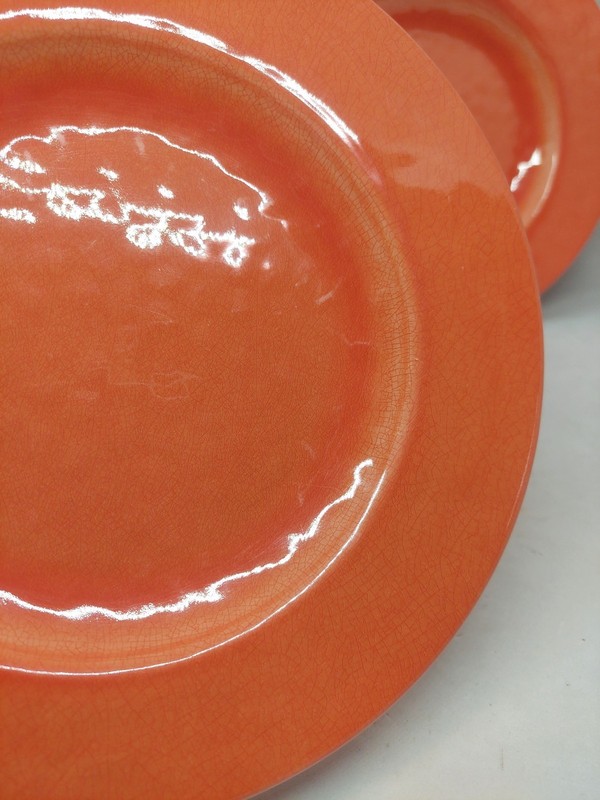 Max Studio Home Crackle Rustic Melamine Salad Dessert Plate 8.5" Orange Set Of 6 gallery